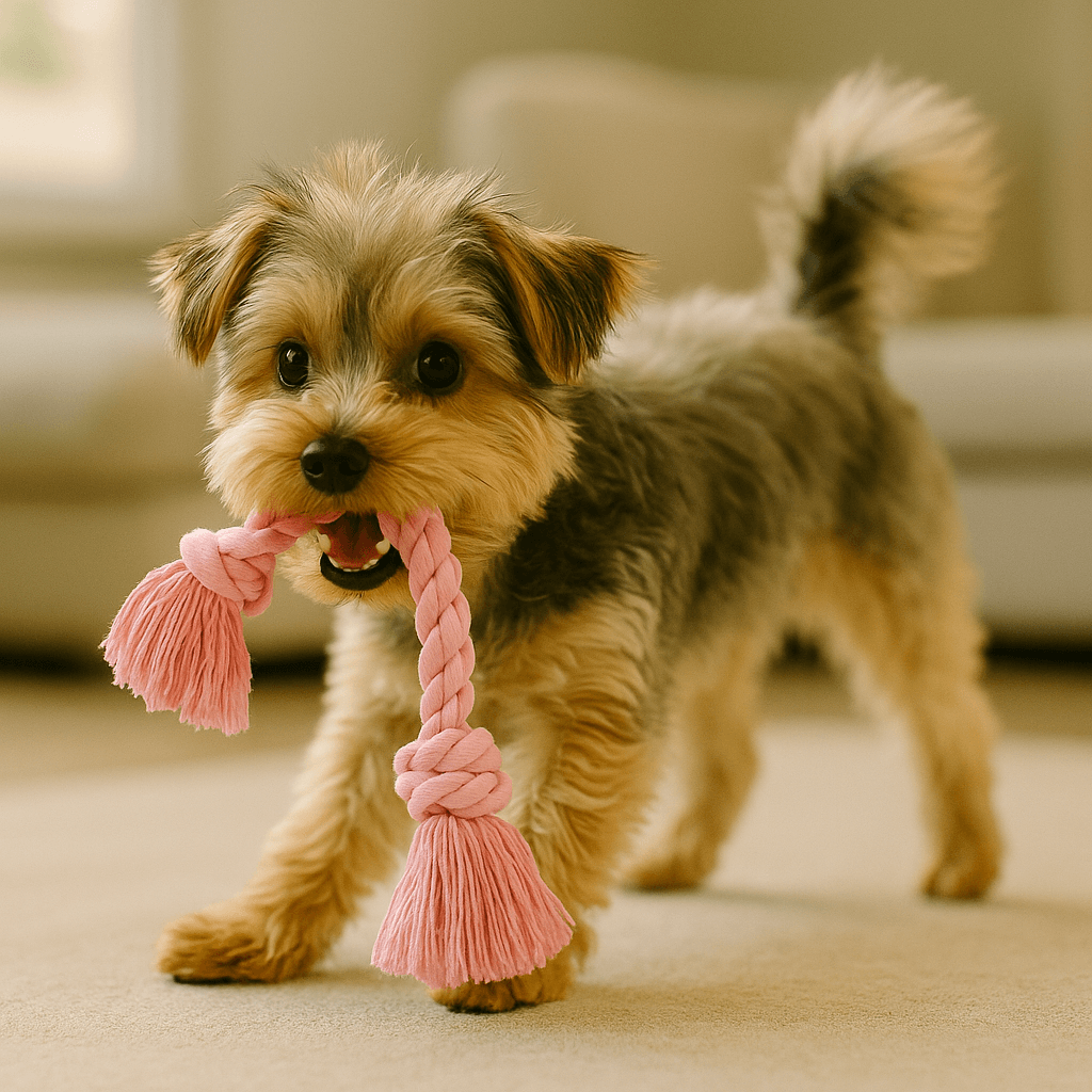 Yorkiepoo w czasie zabawy