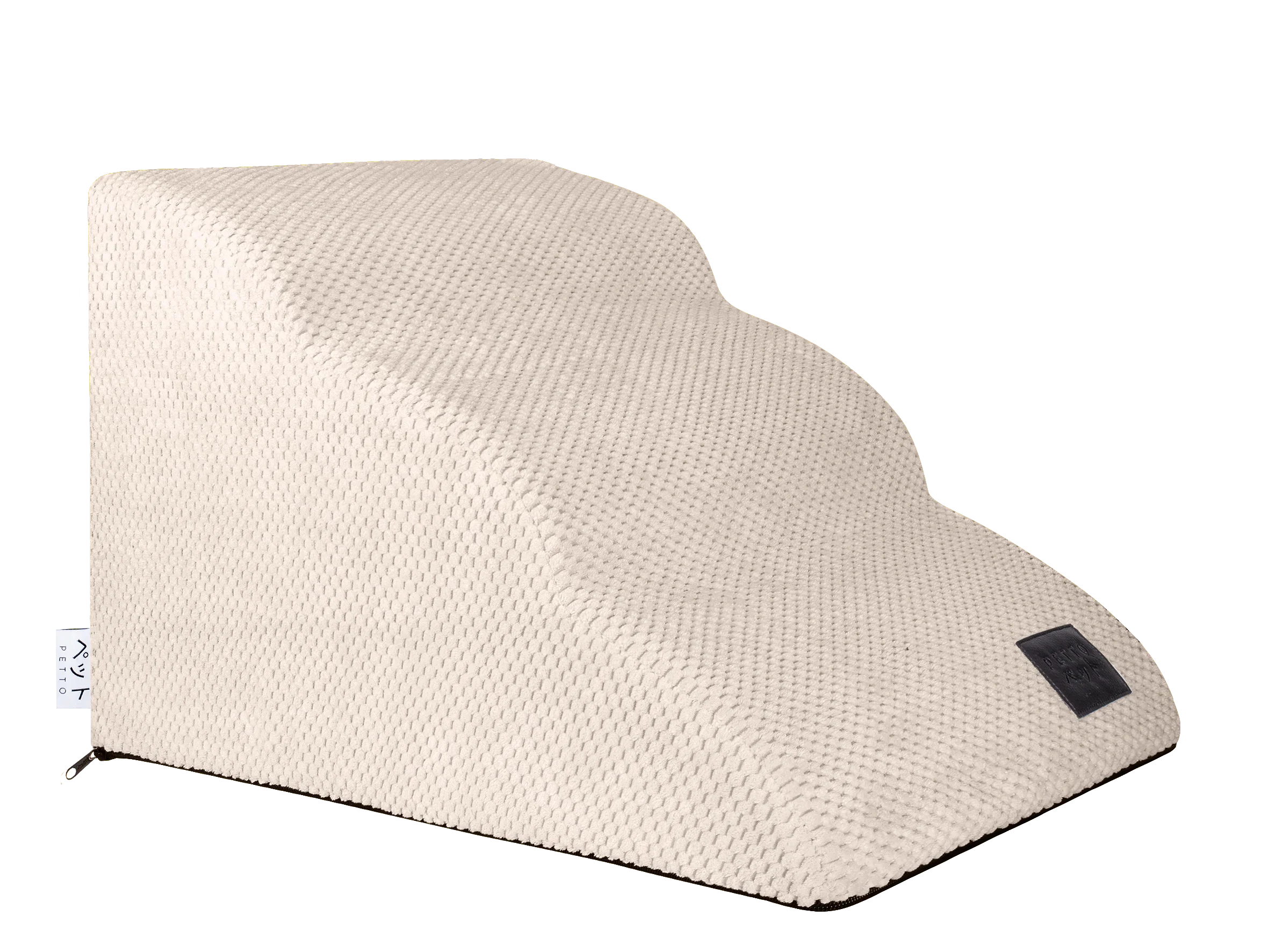 Beige textured pet stairs for dogs and cats, premium foam ramp with gentle steps