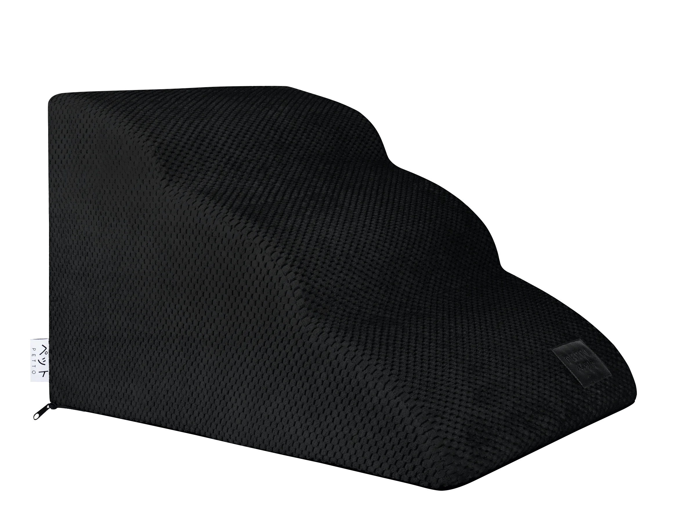 Black textured three-step pet stairs for dogs and cats, soft indoor accessory