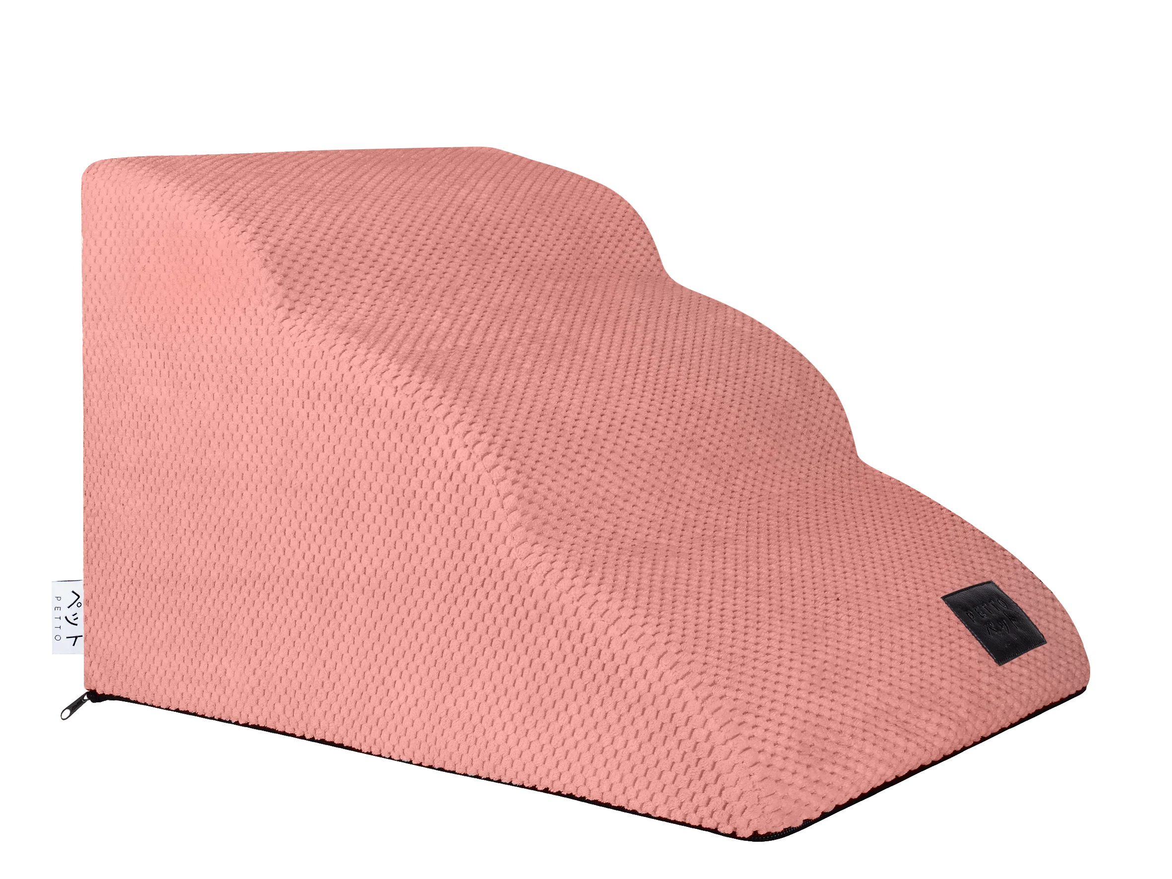 Dog or cat ramp with soft textured pink fabric, lightweight pet stairs design