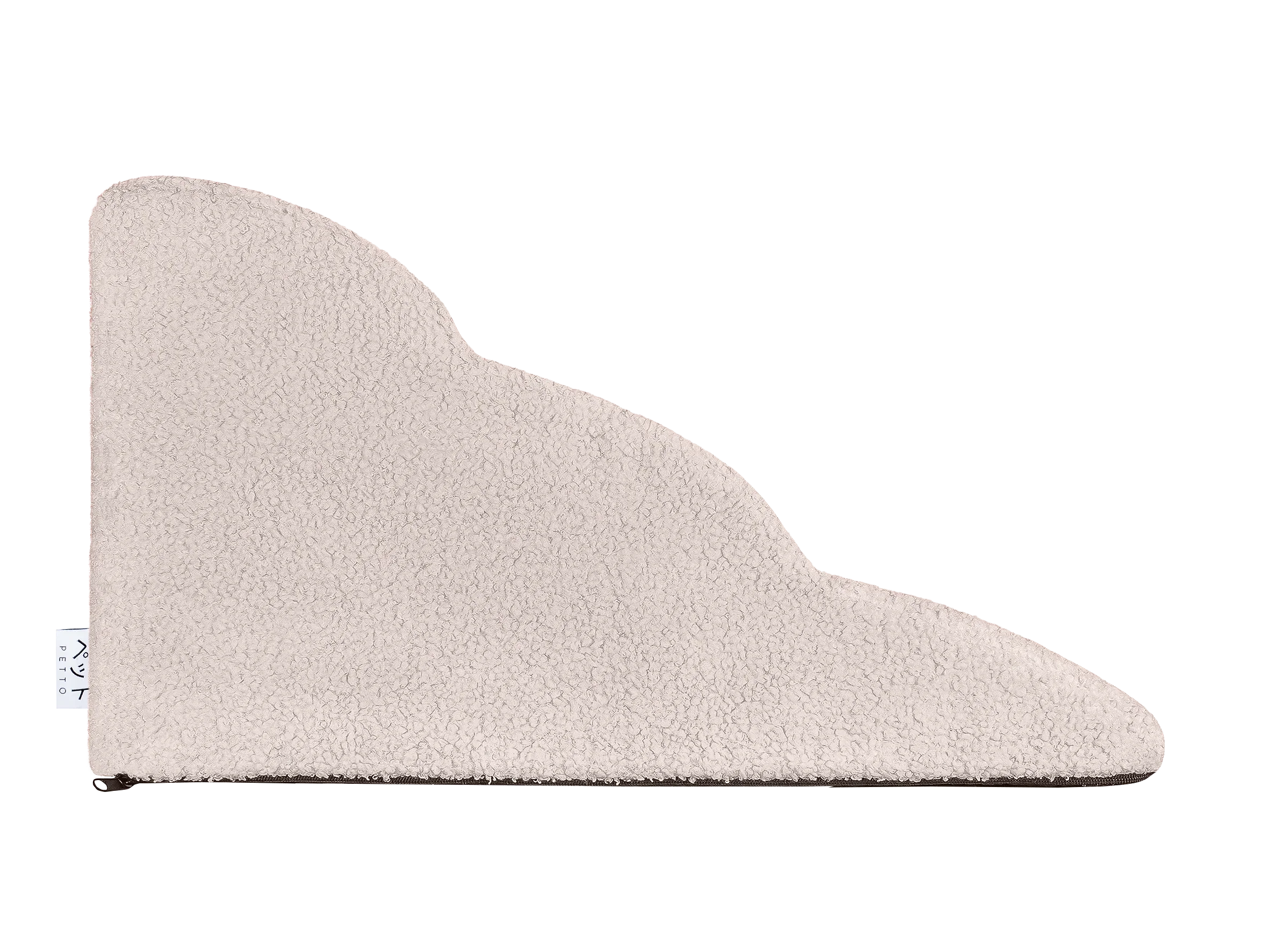 Beige three-step pet stairs with soft textured fabric and wave-shaped side profile.