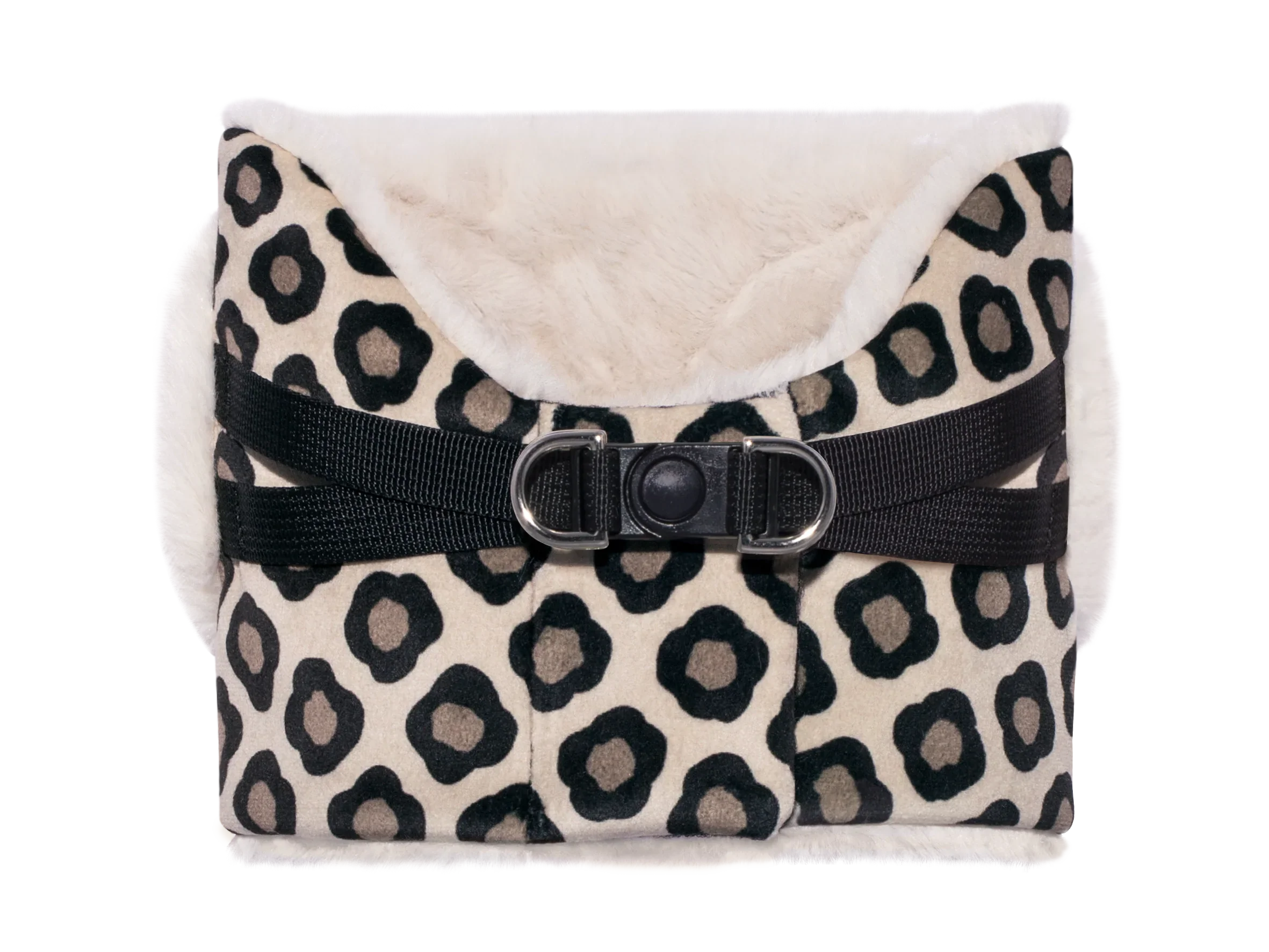 Leopard print dog harness vest with D-ring and soft plush lining