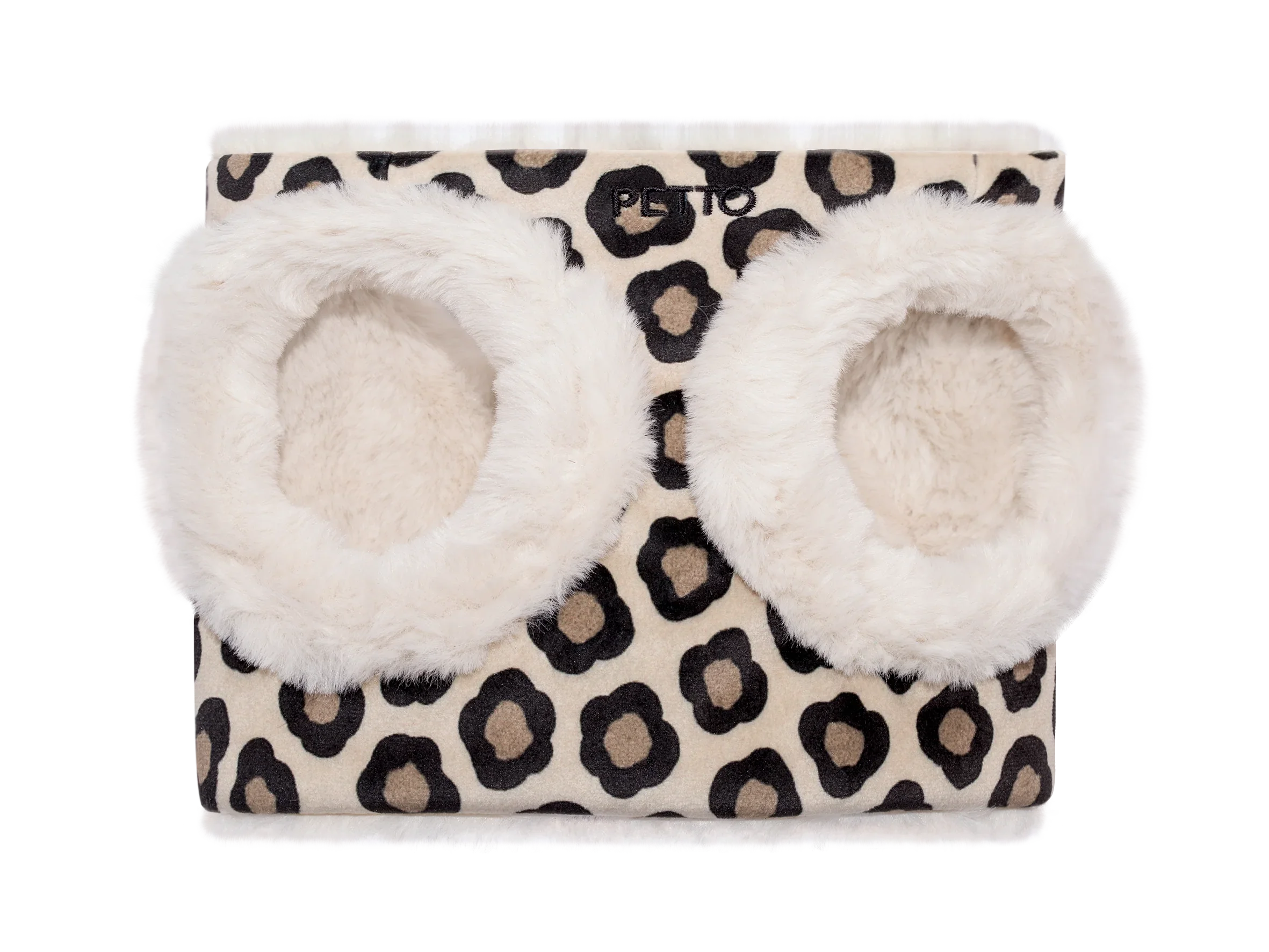 Dog harness with floral pattern and soft faux fur trim, luxury pet accessory