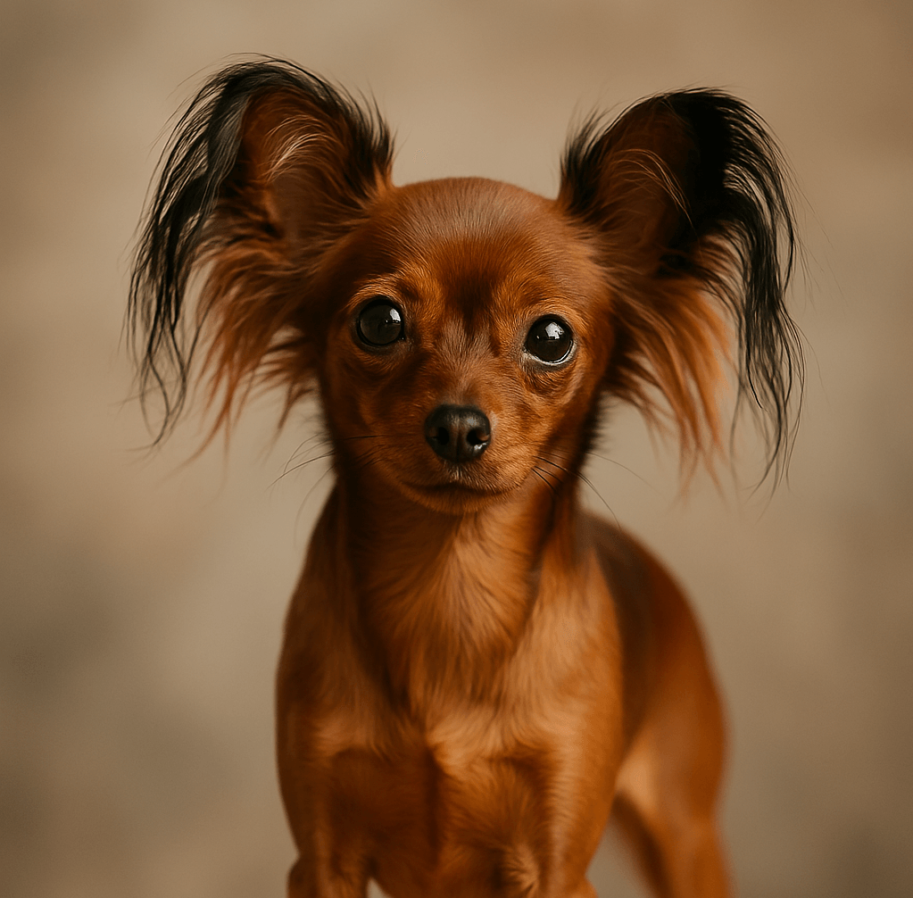 Cute small brown dog with long ears sitting indoors, pet photography