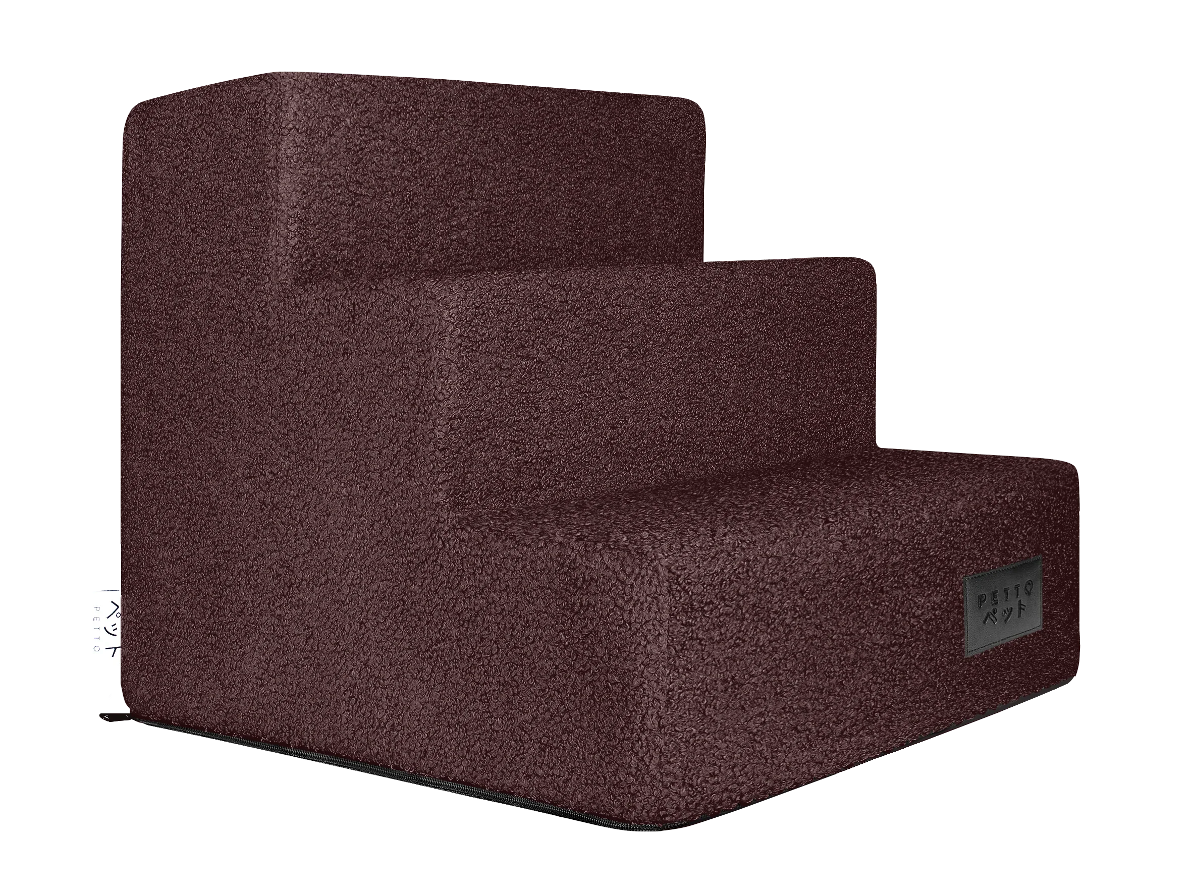 Three-step brown pet stairs with textured fabric for dogs and cats