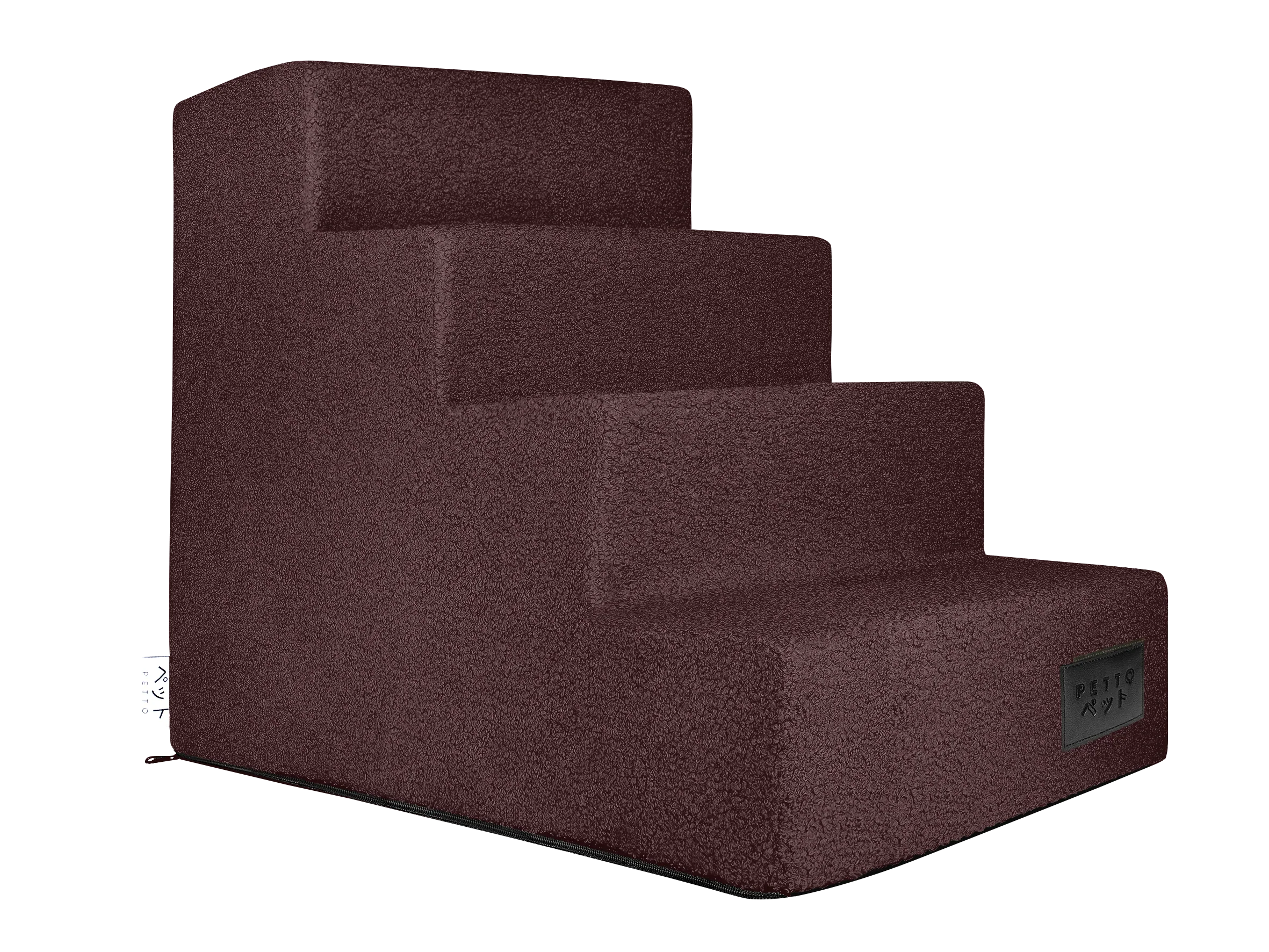 Brown four-step pet stairs with soft textured cover for dogs and cats