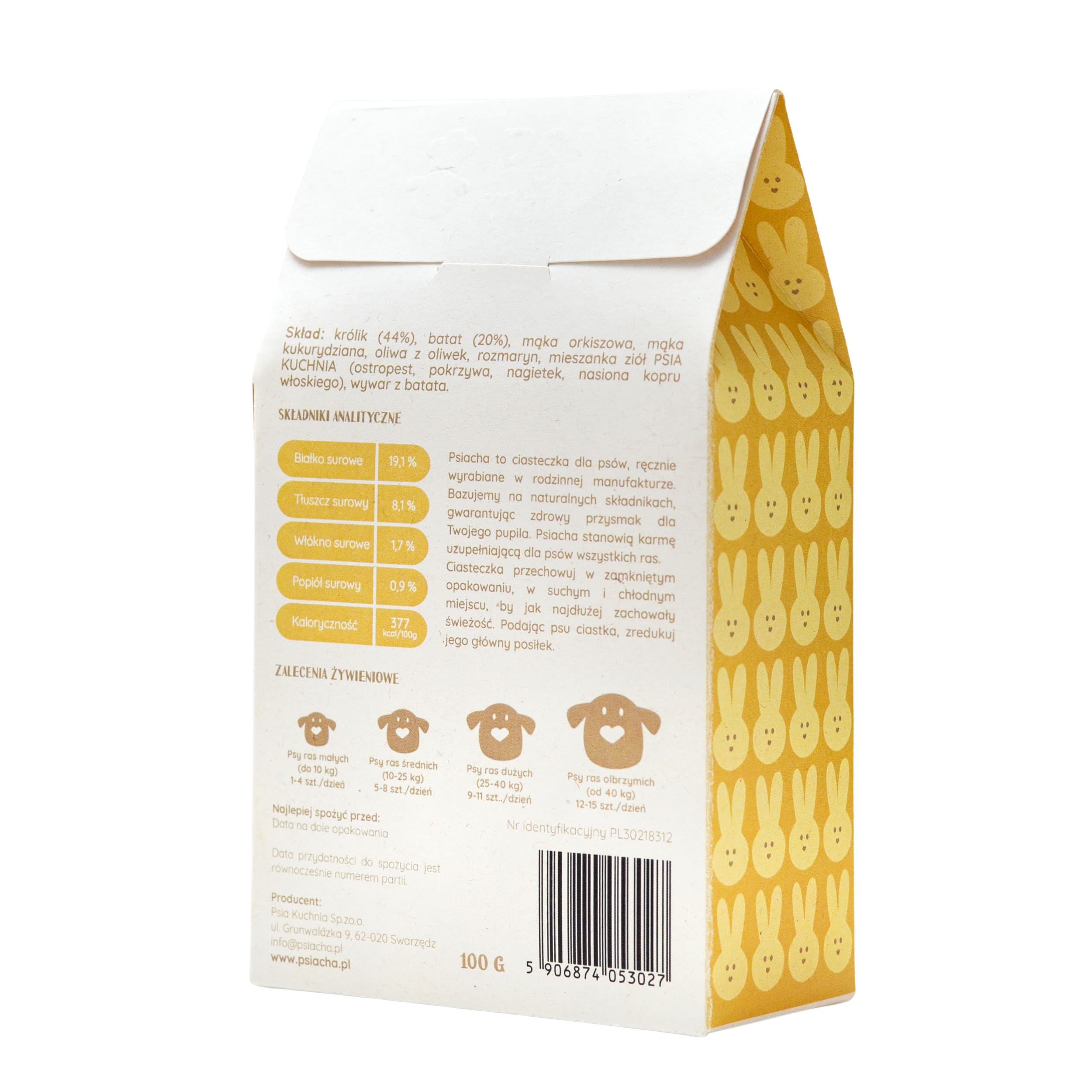 Psiacha z królikiem 100g naturalne przysmaki dla psa